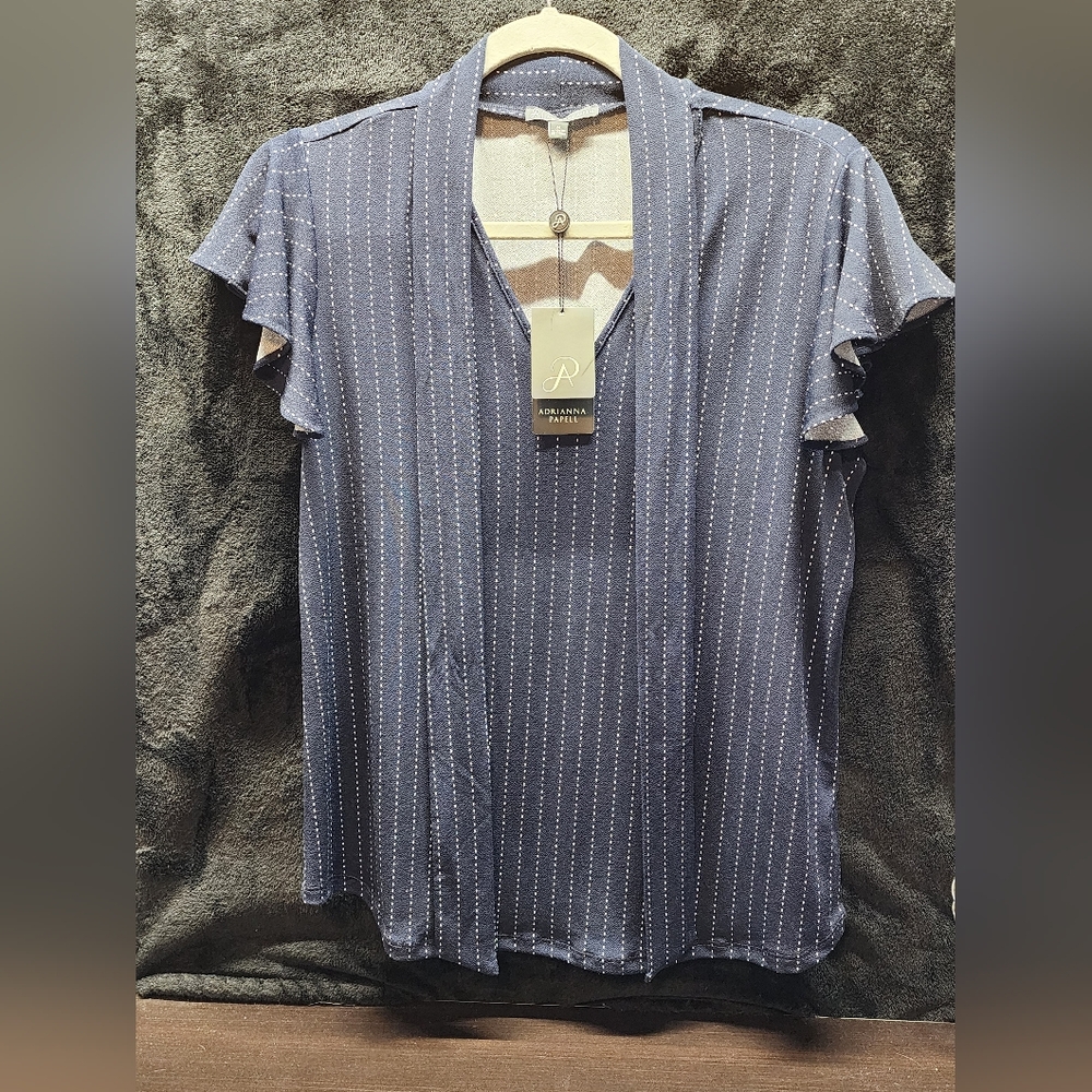 Adrianna Papell Flutter Sleeve Tie Neck Blouse Size M